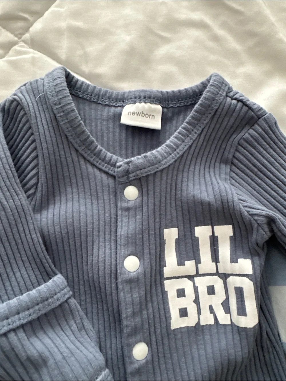 Carter's Blue Striped & Solid 'Little Brother' Footed One-Piece Set